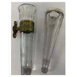 2 etched glass automobile flower vases