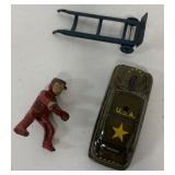 Argo tin car, Marklin hand truck and cast iron