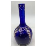 cobalt blue glass enameled barber bottle
