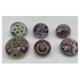6 art glass paperweights