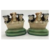 puppies in basket cast iron bookends
