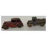 cast iron oil truck and Austin sedan