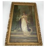 framed oil on canvas woman on stairs