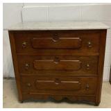 3 drawer walnut marble top chest of drawers