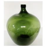 large green blown glass demijohn bottle