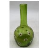 green apple glass enameled barber bottle