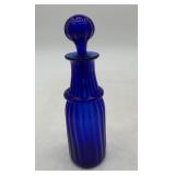 blue hand blown toilet bottle and stopper
