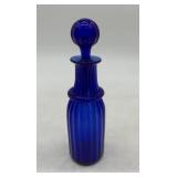 blue hand blown toilet bottle and stopper