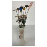 German hatpin vase with 17 hatpins