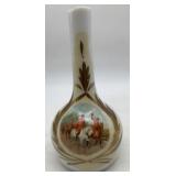 milk glass barber bottle w/ fox hunting scene