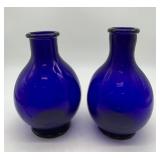 2 hand blown cobalt vases