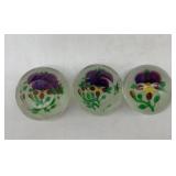 3 floral latticino paperweights, 2 multi-faceted
