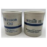 2 Wesson Oil advertising stoneware crocks