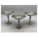3 weighted sterling silver compotes