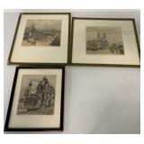 3 framed signed etchings