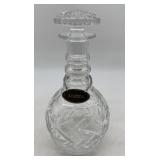 cut glass decanter with Scotch tag on it