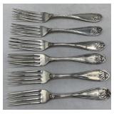 6 coin silver forks; 4 marked Smith & Dreer