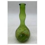 green apple glass enameled barber bottle