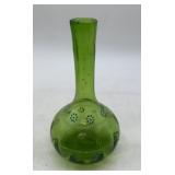 green apple glass enameled barber bottle