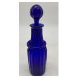 blue hand blown toilet bottle and stopper