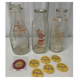 Lot of 10 Milk Bottles and Caps