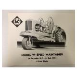 Allis Chalmers Model W-Speed Maintainer Sheet