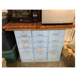 15 Drawer Metal Cabinet w/ Wooden Top