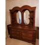 Wood Dresser and Mirrored Hutch