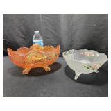 Marigold Carnival Glass Bowl & Frosted Dish
