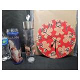 Clock, Candle, Water Bottle