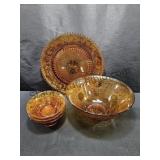 Vtg Amber Tiara Plate & Bowls