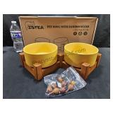 6 Inch Ceramic Pet Bowls & Bamboo Stand