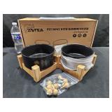 6 Inch Ceramic Pet Bowls & Bamboo Stand Blk
