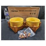 6 Inch Ceramic Pet Bowls & Bamboo Stand