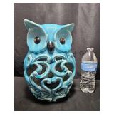 Big Blue Ceramic Owl Heavy Crazing