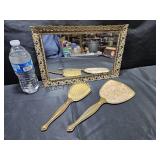 Mirrored Vanity Tray. Hand Mirror & Brush