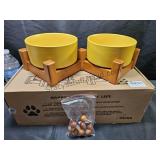 6 Inch Ceramic Pet Bowls & Bamboo Stand