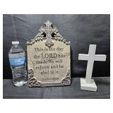 Metal Plaque & Wood Cross