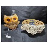 Owl, 2 Baskets & Doily