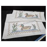 2 VTG Hand Embroidered Pillowcases Ducks