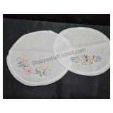 2 Hand Embroidered Doilies 12 Inch