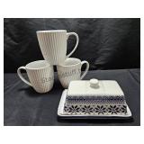 3 Mugs & Butter Dish