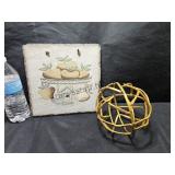 Painted Slate & Metal Ball Decor