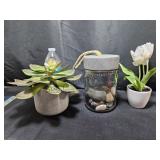 Fake Flowers & Terranium Glass Jar