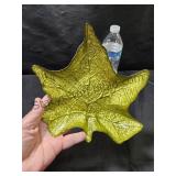 Glass Leaf Candy Dish Green