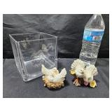 Glass Vase & 2 Figurines