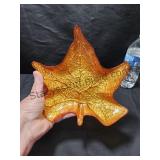 Glass Leaf Candy Dish Orange