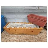 33 Inch Wood Planter & Misc Plastic