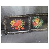 2 Black Hand Painted Trays