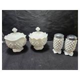 Milkglass Cream, Sugar & S&P Shakers